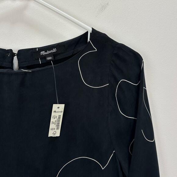 Madewell Shift Mini Dress Long Sleeve True Black Cupro Minimalist Light XXS NWT - Picture 9 of 13